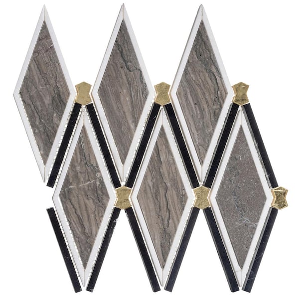 Valiant Diamond 10.37 in. x 11.75 in. Polished Bolden Black Glass;Stone Mosaic Tile Sample