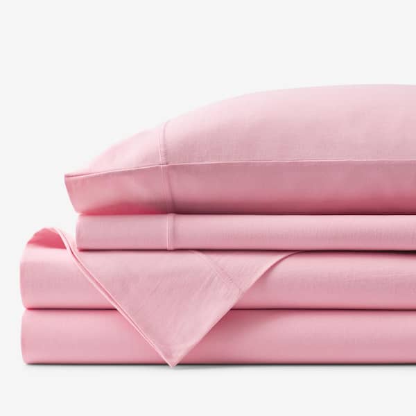 The Company Store Company Cotton 4-Piece Pink Solid Cotton Jersey Knit Full Sheet Set
