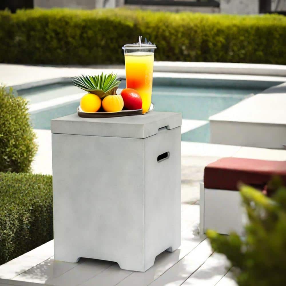 Light Gray Composite Propane Tank Cover Table with Side Handles