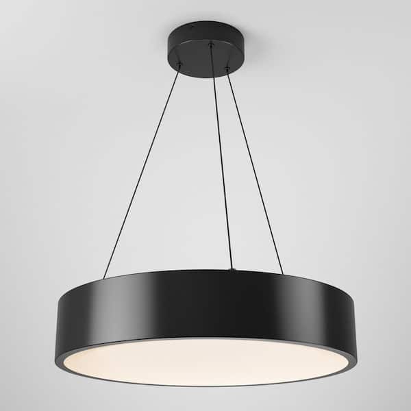 Aiden Drum 31-Watt 1-Light Modern Black Integrated LED Hanging Pendant Light Fixture for Dining Room or Kitchen