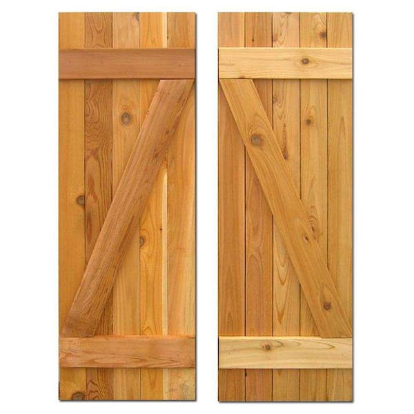 Design Craft MIllworks 15 in. x 39 in. Cedar Board and Batten Baton Z Shutters Pair in Natural Cedar