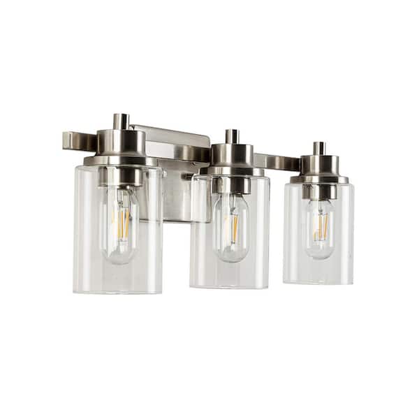 8 in. W 3-Light Sand Nickel Bathroom Vanity Light with Shade, Bulb not Included (2-Pack)
