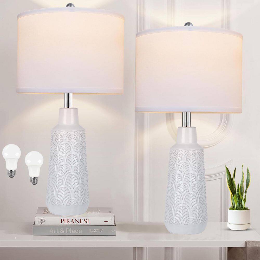27.5 in. H White Farmhouse Ceramic Beside Lamps with Fabric Shades 3 Color Temperature Task and Reading (2-Pack) price history on PriceWatchPro