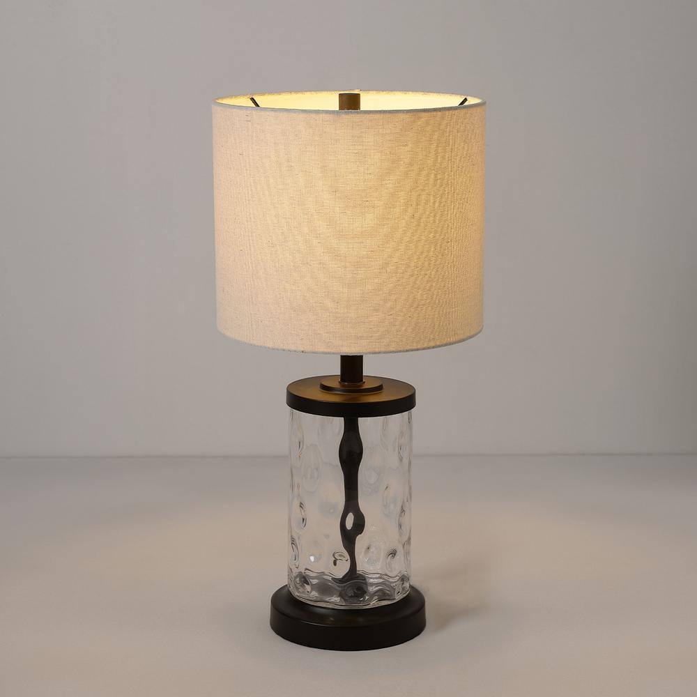 20" Oil-Rubbed Bronze Fillable Glass Table Lamp with Beige Linen Shade