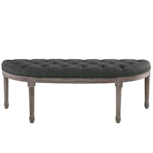 Esteem Vintage French Upholstered Fabric Semi-Circle Bench in Gray
