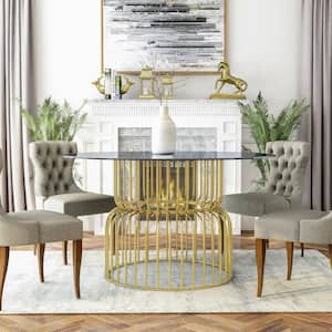  TehRecBT Modern Glass Dining Table Round Dining Room Table  with Tempered Glass Top, Gold Stainless Steel Base Home Office Kitchen  Dining Room Table Furniture, 36 D x 36 W x