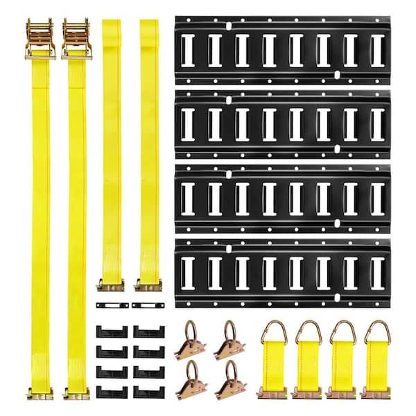 E-Track Tie-Down Rail Kit, 4 Pack 1.3 ft. E Tracks Set, 21 Pieces Includes 2 Ratchet Straps and 4 O-Rings and 4 Tie-Offs