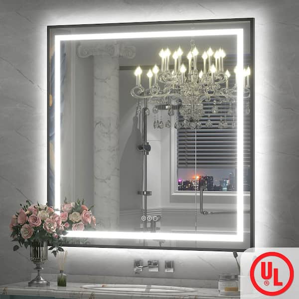 38in. W x 38in. H Square Framed UL Certified Front and Back LED Anti-Fog Tempered Glass Wall Bathroom Vanity Mirror