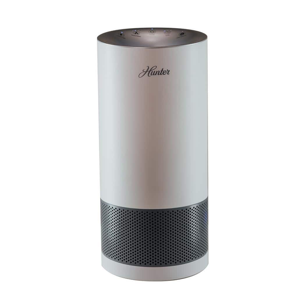 hunter fan company hp400 round tower air purifier for small rooms featuring true hepa filtration and ecosilver® pre-filter for allergy and asthma relief