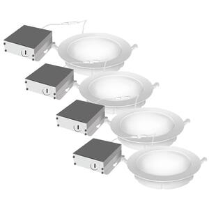 4 in. Integrated LED White Wi-Fi Smart Canless Recessed Light Trim Shallow Ceiling Downlight, Tunable CCT (4-Pack)