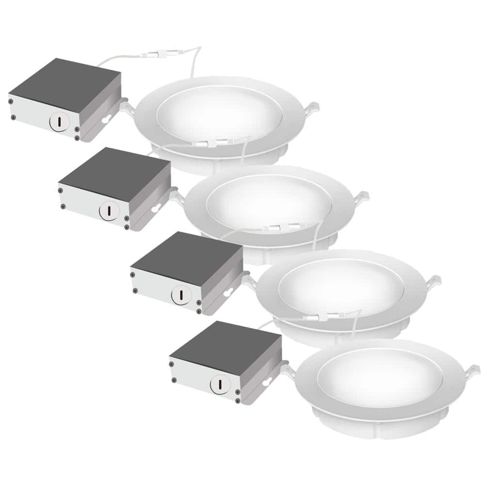 4 in. 540 Lumens Wi-Fi Smart Selectable CCT RGBW Shallow Mount Integrated LED Canless Recessed Light Trim, White 4-Pack price history on PriceWatchPro