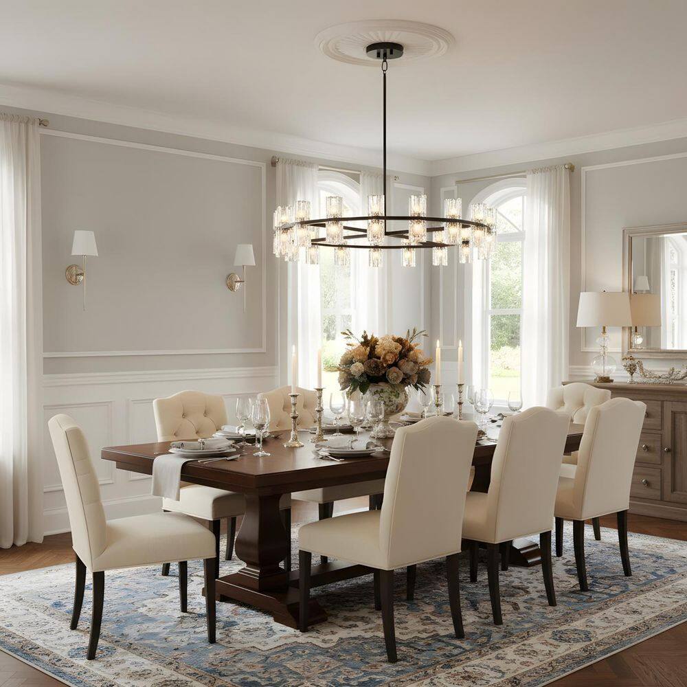 36 in. 36-Light Black Luxury Double-Ring Round Chandelier Suitable for Dining Rooms and Living Rooms price history on PriceWatchPro