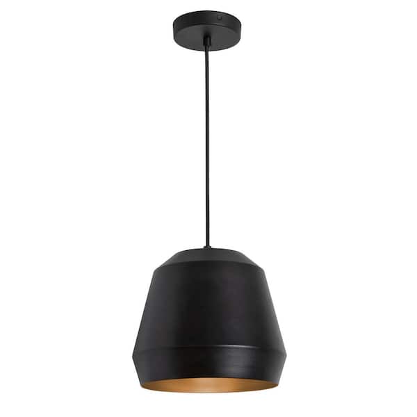 AFX Bronx 60-Watt 1-Light Black Pendant Light with Metal Shade