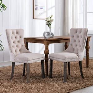 Light Grey Fabric Seat 1 Pair Solid Oak Dining ChairsWooden Kitchen Set of 2 