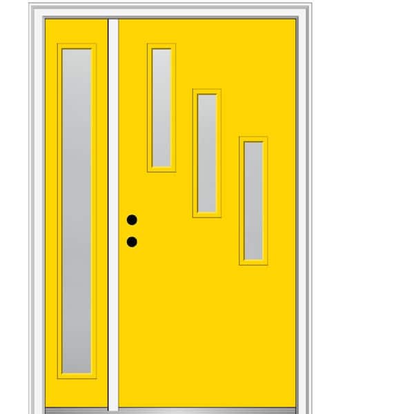 MMI Door 51 in. x 81.75 in. Davina Frosted Right-Hand 3-Lite Modern Painted Fiberglass Smooth Prehung Front Door with Sidelite