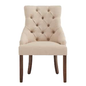 Beige Linen Curved Back Tufted Dining Chairs (Set of 2)
