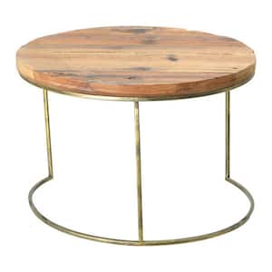15.75 in. Round Wood Dia Coffee Table with Metal Legs in Brown
