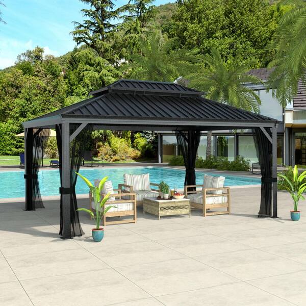 VEIKOUS 16 ft. W x 12 ft. D Aluminum Hardtop Gazebo with