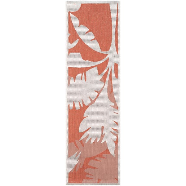 Monaco Coastal Flora Ivory-Orange 2 ft. x 8 ft. Indoor/Outdoor Runner Rug