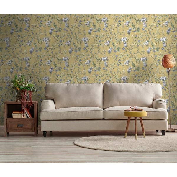 HOLDEN Floral Bird Trail Yellow Non-Pasted Wallpaper (Covers 56 sq. ft.) 13601