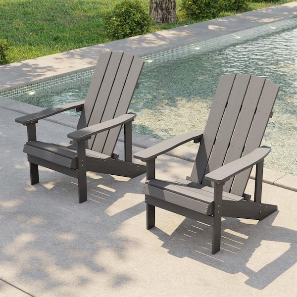 Charcoal Gray Recyled Plastic Weather Resistant Outdoor Patio Adirondack Chair (Set of 2)