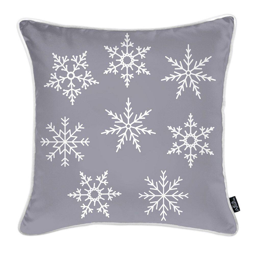Gray and White Christmas Polyester Euro Pillow Covers Set of 4