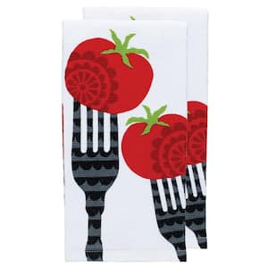 Fork White Print Dual Cotton Kitchen Towel Set (Set of 2)