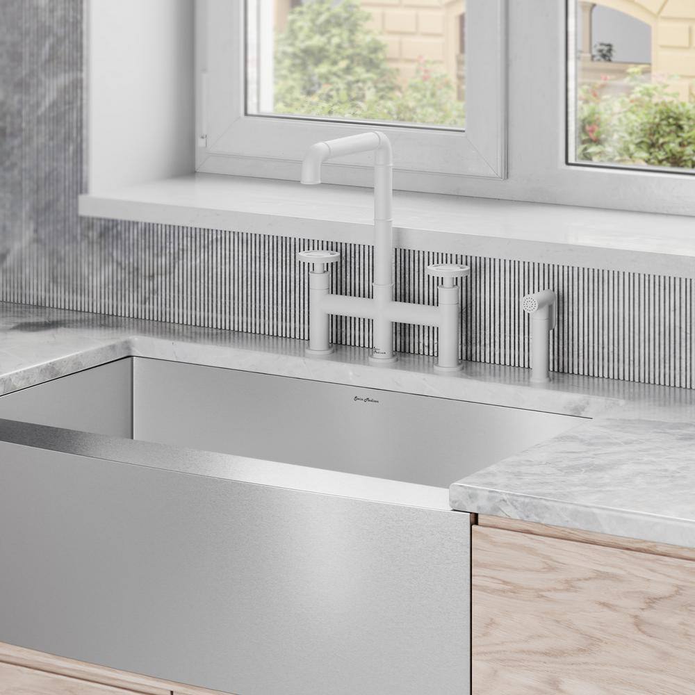 Matte White Nickel Widespread Kitchen Faucet with Side Sprayer