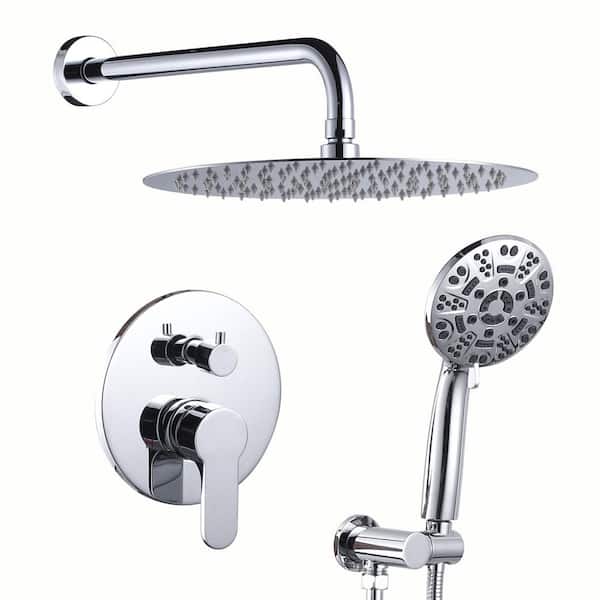 ALEASHA 8-Spray 12 in. Wall Mount Dual Round Fixed Shower Head and Handheld Shower Head 1.8 GPM in Chrome