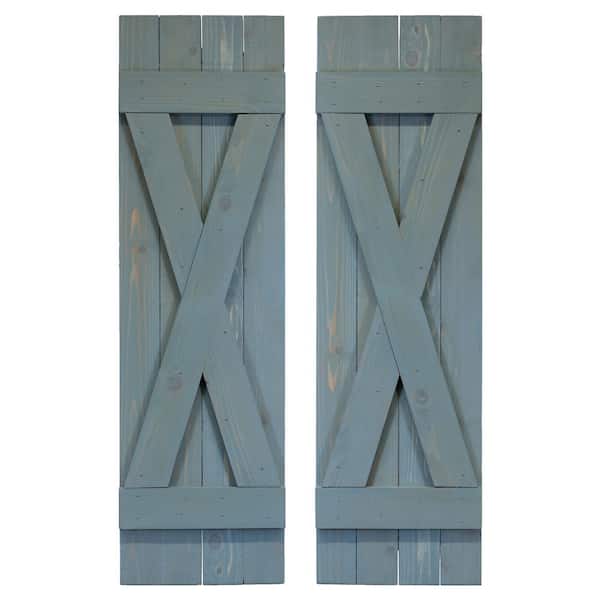 Dogberry Collections 14 in. x 42 in. X Wood Board and Batten Shutters Pair in Provincial Blue