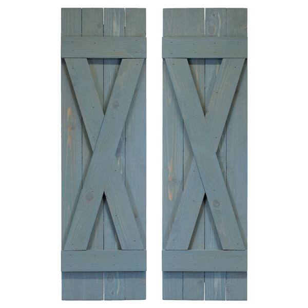 Dogberry Collections 14 in. x 84 in. Wood X Board and Batten Shutters Pair in Provincial Blue