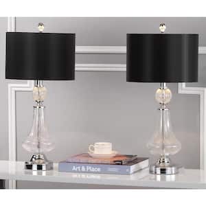 Mercury 24 in. Clear Crackle Glass Table Lamp with Black Satin Shade (Set of 2)