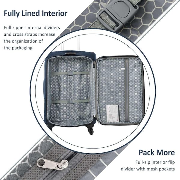 3-Piece Dark Blue Upright Spinner Softshell Lightweight Luggage Set