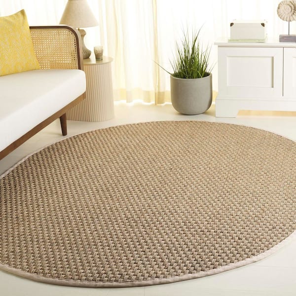 Natural Fiber 6 ft. x 8 ft. Natural/Ivory Border Woven Oval Area Rug