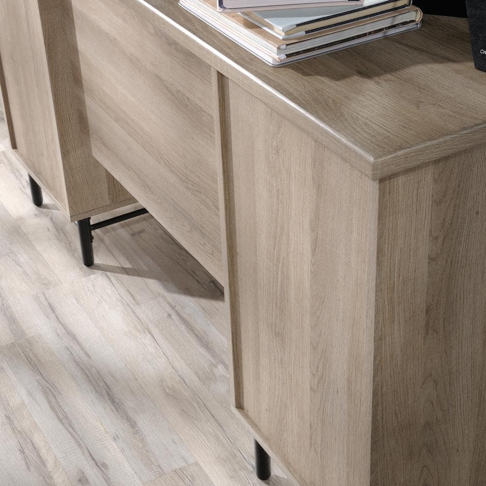 Sky Oak and White Executive Desk with Leather Drawer Pulls