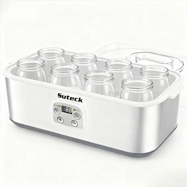 48 oz. (1.5 qt. ) LCD Display Yogurt Maker Machine with 8 Glass Jars with Adjustable Time and Temp Control in Silver
