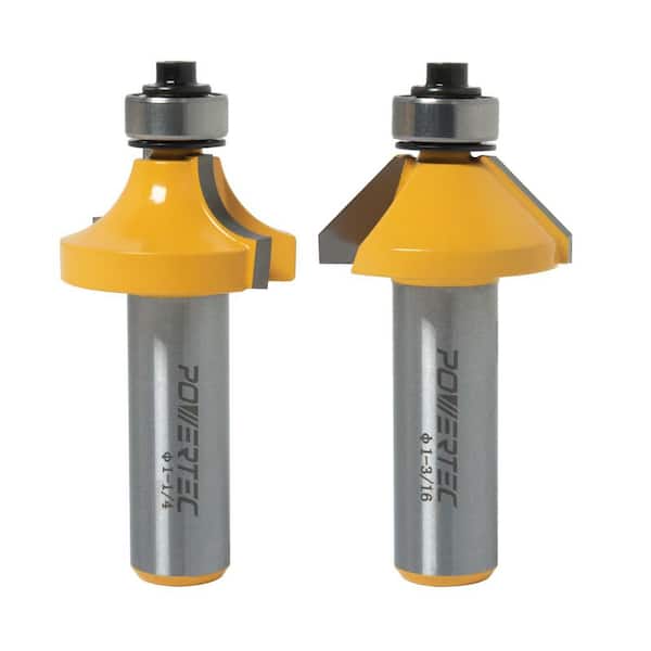 Router Bit Set, 1/2 in. Shank, 3/8 in. Radius Roundover & 45 Degree Chamfer Router Bits, Tungsten Carbide Tipped, 2PK