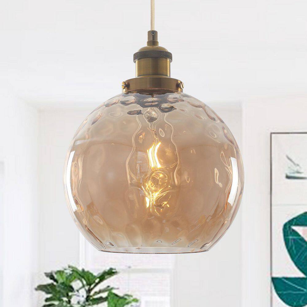 Luxe 8 in. 1-Light Amber Globe Textured Glass Shade Plug-In Pendant Light for Dining Room price history on PriceWatchPro