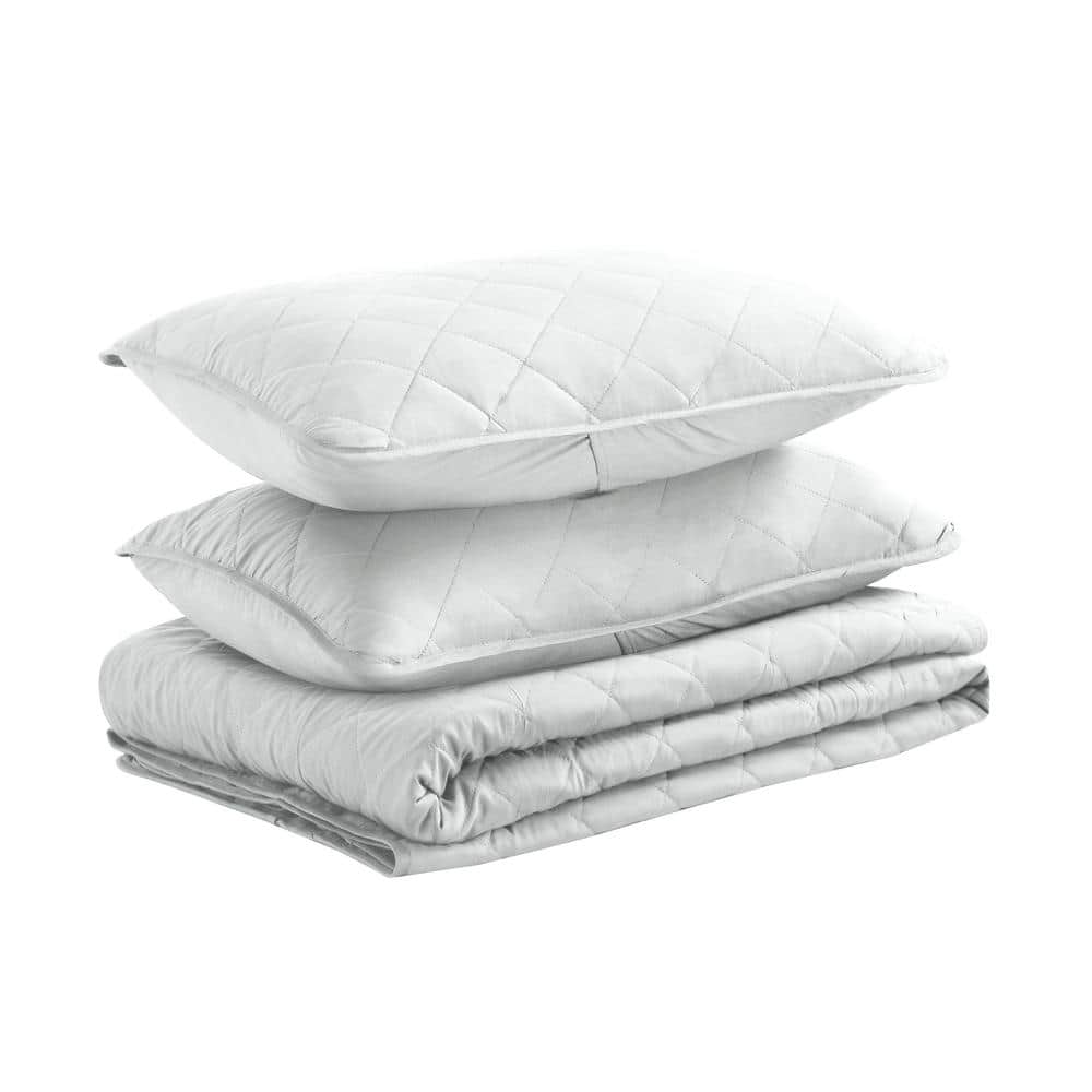 White Twin Microfiber Reversible Quilt Set with Shams