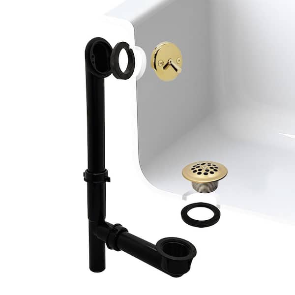 1-1/2 in. x 14 in. Black Poly Bath Waste & Overflow with Trip Lever and Beehive Strainer Drain, Polished Brass