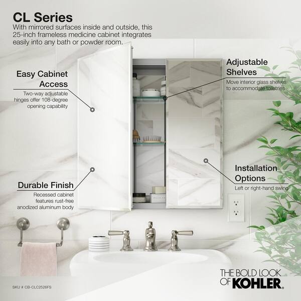 Kohler Double Door 25 In W X 26 In H X 5 In D Aluminum Cabinet With Square Mirrored Door In Silver K Cb Clc2526fs The Home Depot