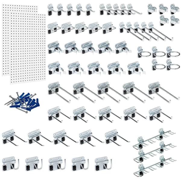 Triton Products (2) 24 in. W x 42-1/2 in. H x 9/16 in. D White Epoxy, 18-Gauge Steel Square Hole Pegboards w/63-Piece LocHook Assortment