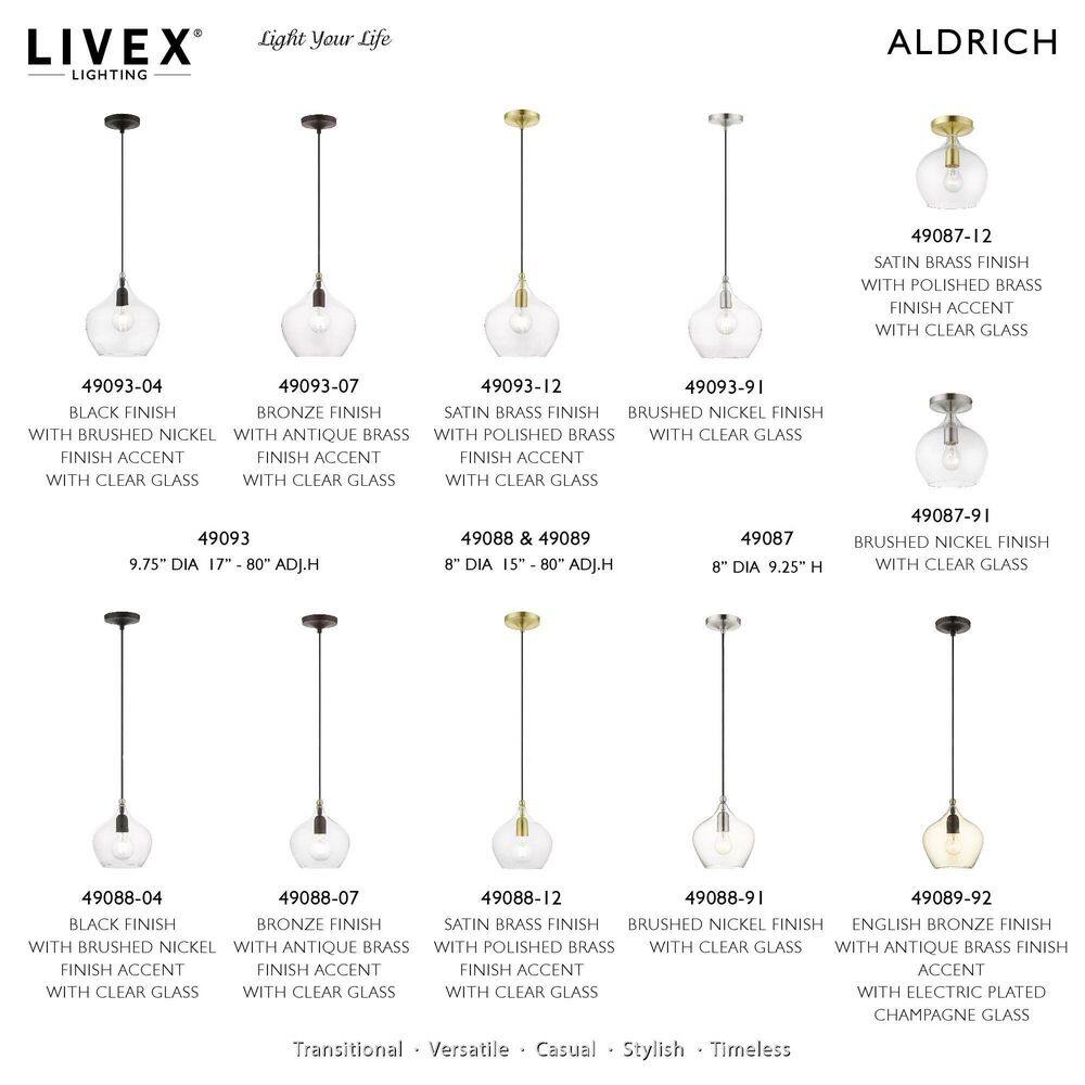Aldrich Satin & Polished Brass 8" Clear Glass Semi-Flush Light