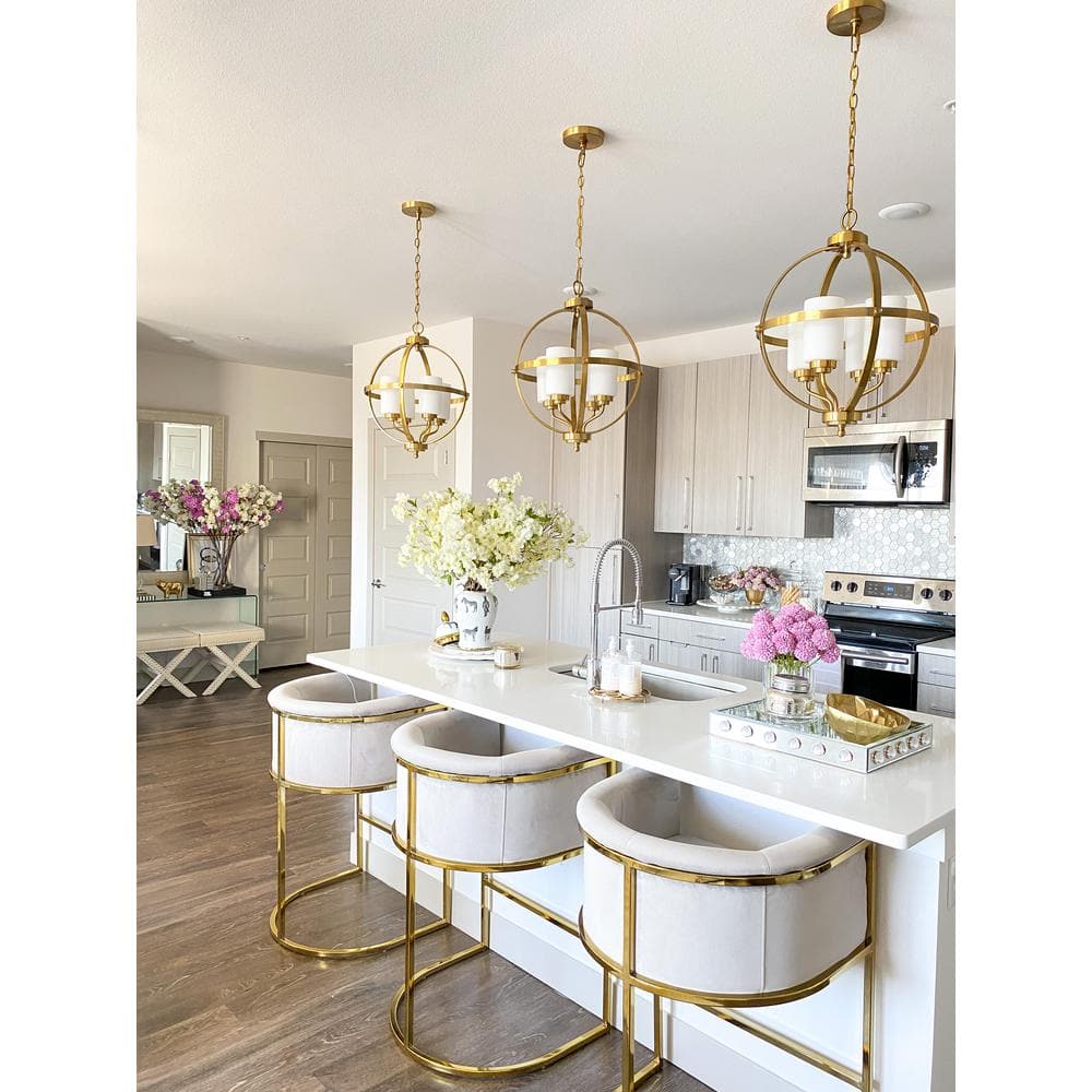 Elegant Farmhouse 22" Globe Pendant in Brass Gold with LED Lights