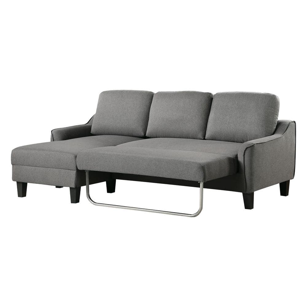 Twin Gray Fabric Sleeper Sectional with Metal Legs & Pillow-top Arm
