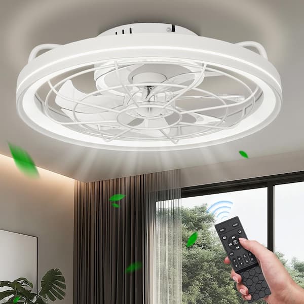 19 in. Indoor Ceiling Fans with Lights Low Profile Flush Mount Ceiling Fan with Lights and Remote 6-Wind Speeds-White
