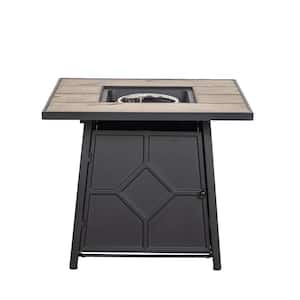 Black Square 40,000 BTU Steel Propane Gas Fire Pit Table With Steel lid, Weather Cover
