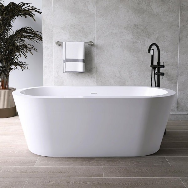 67 in. x 32 in. Acrylic Flatbottom Freestanding Soaking Bathtub in White