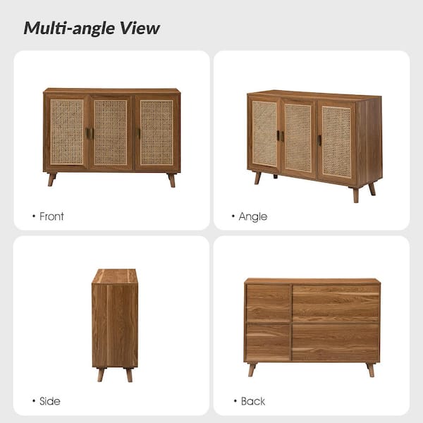 JAYDEN CREATION Ezio 3-Door Walnut Rattan Accent Cabinet