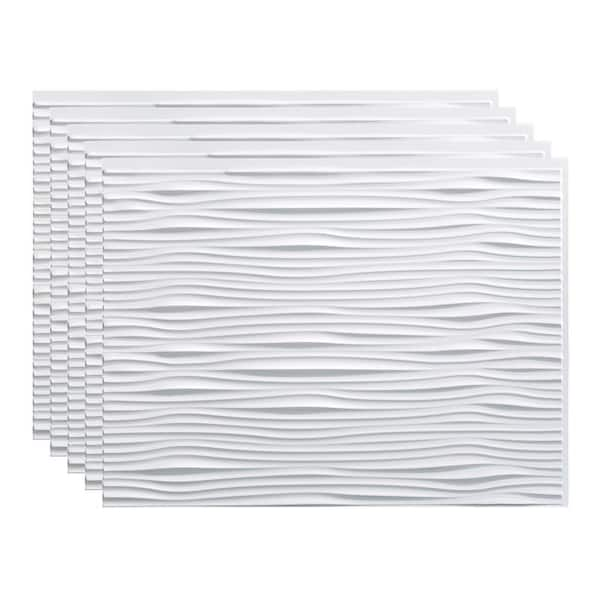 Fasade 18.25 in. x 24.25 in. Waves Vinyl Backsplash Panel in Gloss White (5-Pack)